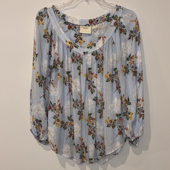 Mauve Tops - Maeve Anthropologie Boswell Blue Striped Floral Boho Peasant Flowy Blouse Size 8